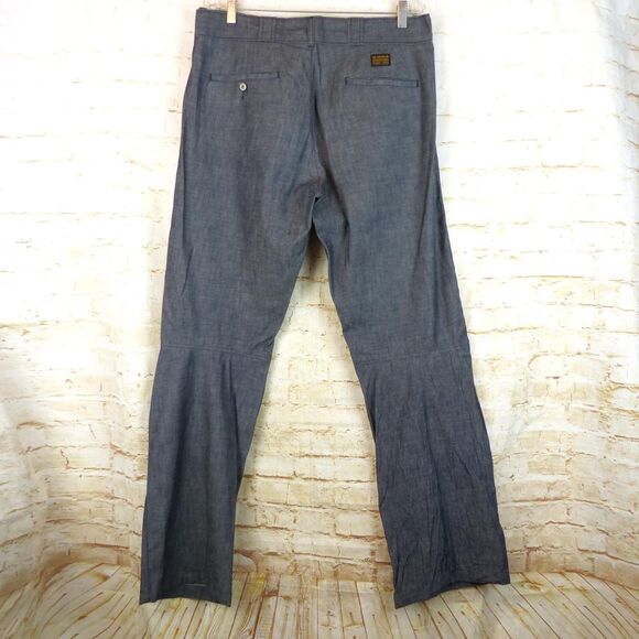 G-Star Raw Pant 33x34 (35x34) Blue Deckpant Chambray 3D Knee Straight Button Fly - Picture 2 of 14